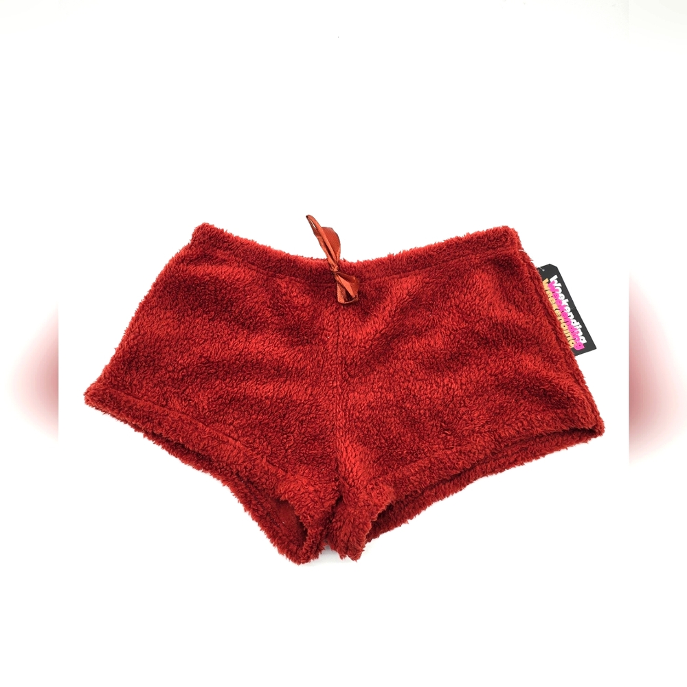 NWT Weekending Fleece Mini Shorts "Flirt" Sequence Back Womens Medium Rust Brown